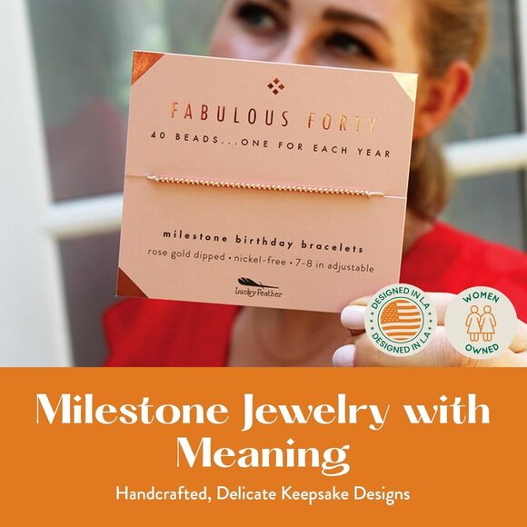 Rose Gold Beaded 14k Gold Dipped Milestone Bracelet for 40th Birthday Women - Picture 6 of 8